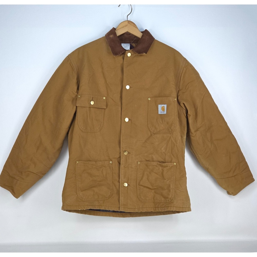 Carhartt 6BLC Duck Chore Coat Blanket Lined USA Vintage 90s Brown 44 Distressed